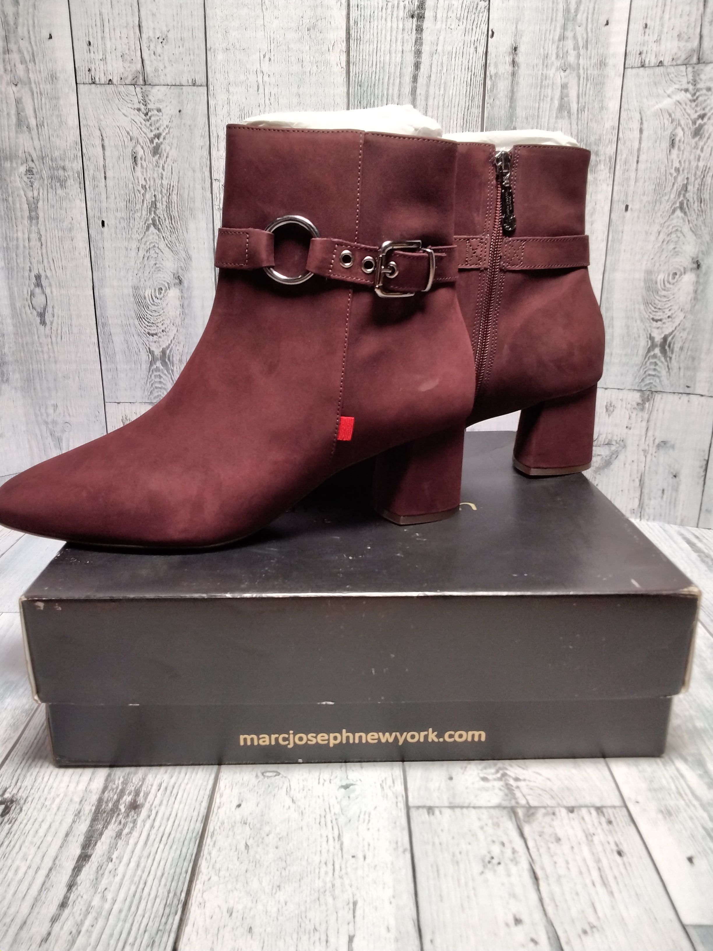 Marc Joseph New York Women's Leather Block Heel Ankle Boot, Wine, Sz 10.5 (7754706321646)